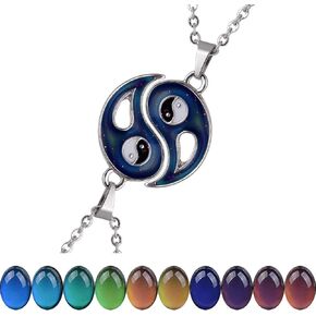 FM FM42 Temperature Sensing Color Changing Yin and Yang Tai Ji Best Friend Small Pendant Necklace Set, Pack of 2