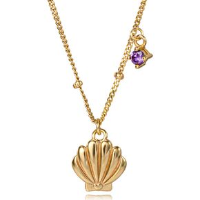 ديزني عقد ذا ليتل ميرميد 16 انش + 2 انش - قلادة صدفة مطلية بالفضة الاسترلينية مطلية بالذهب الاصفر مع حلية زركونيا مكعب ارجواني للنساء، فضة ستيرلينج، زركونيا مكعب, فضة استرلينية, مكعب زركونيا in Kuwait