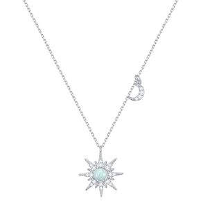 Rnivida 925 Sterling Silver Opal North Star Pendant Necklace, Celestial Moon Star Starburst Necklace Jewelry Gifts for Women Teen Girls