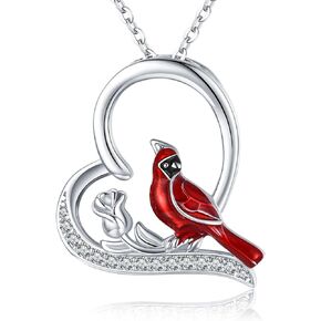 JUSTKIDSTOY Cardinal Necklace Jewelry 925 Sterling Silver Red Bird Pendant Necklace Memorial Gifts for Women Friends