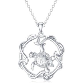 Diamond Sea Turtle Necklace for Women 925 Sterling Silver Turtle Pendants Necklace with Wave Jewelry Gift for Girls Mom Wife Girlfriend Daughter Sister Friend