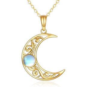 14k Solid Gold Moonstone Celtic Moon Pendant Necklace Irish Jewelry Gifts for Women