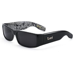 Locs Mens Fashion Hardcore Gangster Cool Shades Bandana Print Two Tone Sunglasses (Black White), Medium