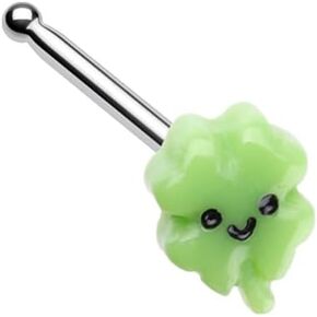 Pierced Owl 20GA Stainless Steel Kawaii Smiling Shamrock Nose Bone Stud