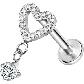 ZS ASTM F136 Titanium 16G 8mm Piercing Jewelry for Lip, Labret, Conch, Tragus, Helix, Earlobe - Hypoallergenic Internally Threaded Flat Back Cartilage Stud Earring