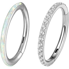 2pc G23 Titanium 6/8/10/12mm Nose Ring Opal Multi Zircon Hoop Hinge Septum Ear Lobe Daith Body Piercing