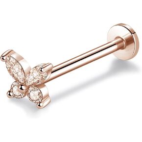 16G Butterfly Internally Threaded CZ Labret Stud Stainless Steel Ear Cartilage Helix Tragus Conch Flat back Piercing Stud Body Jewelery