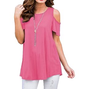 Sinono Women's Cold Shoulder Tops Short Sleeve T-Shirt Swing Tunic Blouse