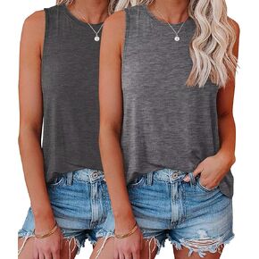 KKJ 2 Pack Womens Tank Tops Crew Neck Sleeveless Summer Cute Tops Loose Fit Basic Workout Casual Shirts 2024 Fashion Clothes