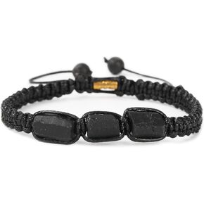 Black Tourmaline Bracelet - Handmade Natural Stone 3 pc Black Tourmaline - Adjustable Black String - Men's Women's Jewelry