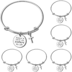 6pcs Christian Sister Bracelet Religious Gifts for Sister Friends Religious Sisters Jewelry Faithe Gifts for Women Teen Girls Friendship Gifts Motivational Bangle for Best Friend Baptism Faith Gifts