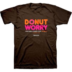 Kerusso Donut Worry God Will Make You Whole Chocolate Brown Cotton Crew Neck T-Shirt, Small