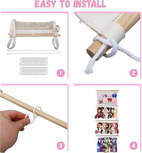 منظم القوس للفتيات فيونكات الشعر حامل عصابة الرأس للفتيات الصغيرات مع حقيبة شبكية شماعة القوس لغرفة الحضانة ديكور بوهو مشبك مخلب سكرانشي إكسسوارات الشعر ملحقات الحائط خزانة تخزين رف التعليق in Kuwait