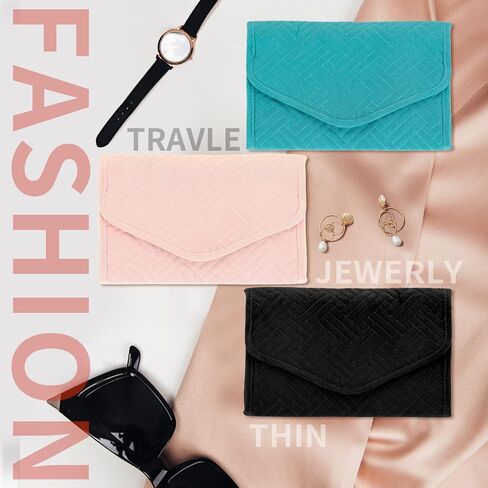 حقيبة مجوهرات للسفر للنساء والفتيات، منظم تخزين المجوهرات المحمول، بكرة عرض صغيرة قابلة للطي للخواتم والأقراط والقلائد والأساور (وردي) in Kuwait