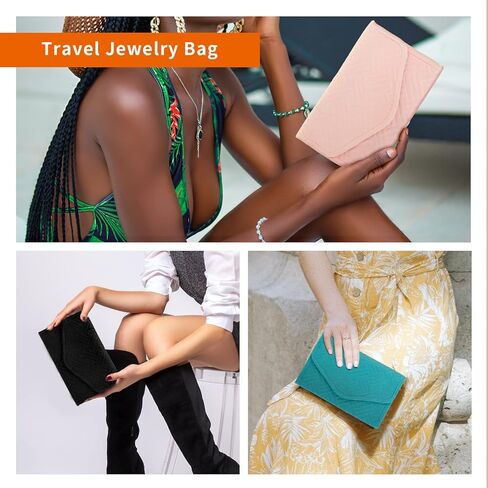 حقيبة مجوهرات للسفر للنساء والفتيات، منظم تخزين المجوهرات المحمول، بكرة عرض صغيرة قابلة للطي للخواتم والأقراط والقلائد والأساور (وردي) in Kuwait