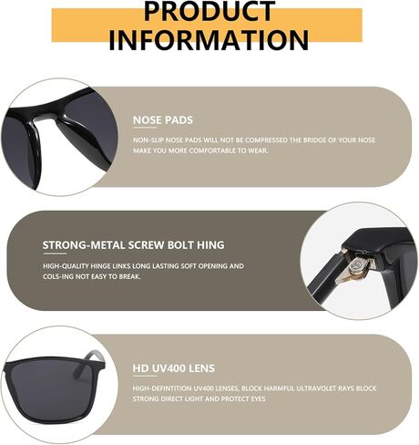 نظارات شمسية مستقطبة مربعة الشكل من WMAO للرجال والنساء بإطار TR90 نظارات شمسية للقيادة عتيقة حماية من الأشعة فوق البنفسجية 400 in Kuwait