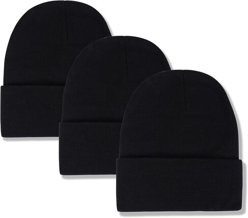 3 Pack Unisex Winter Warm Knit Beanie Hats Cuffed Ribbed Skull Caps Toboggan Hat for Women Men in Saudi Arabia