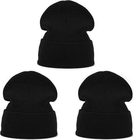 3 Pack Unisex Winter Warm Knit Beanie Hats Cuffed Ribbed Skull Caps Toboggan Hat for Women Men in Saudi Arabia