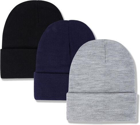3 Pack Unisex Winter Warm Knit Beanie Hats Cuffed Ribbed Skull Caps Toboggan Hat for Women Men in Saudi Arabia