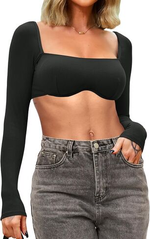 المرأة طويلة الأكمام مشد القمم مضلع ساحة الرقبة الخروج المحاصيل القمم الهذيان الأعلى in Kuwait