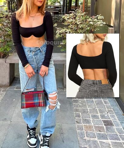 المرأة طويلة الأكمام مشد القمم مضلع ساحة الرقبة الخروج المحاصيل القمم الهذيان الأعلى in Kuwait