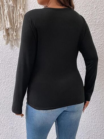 COZYEASE Women's Plus Size Crisscross Front Ring Detail Tee Deep V Neck Bodycon Shirt Top in Saudi Arabia