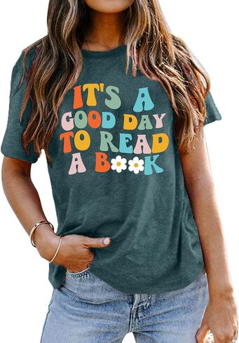 Book Lover Shirts Women It's a Good Day to Read a Book Funny Graphic Print Teacher Tee Tops Bookworm Reading T-Shirt in Saudi Arabia