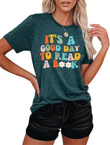 Book Lover Shirts Women It's a Good Day to Read a Book Funny Graphic Print Teacher Tee Tops Bookworm Reading T-Shirt in Saudi Arabia