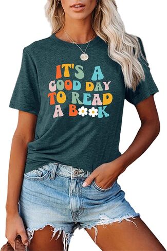 Book Lover Shirts Women It's a Good Day to Read a Book Funny Graphic Print Teacher Tee Tops Bookworm Reading T-Shirt in Saudi Arabia