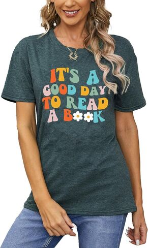 Book Lover Shirts Women It's a Good Day to Read a Book Funny Graphic Print Teacher Tee Tops Bookworm Reading T-Shirt in Saudi Arabia
