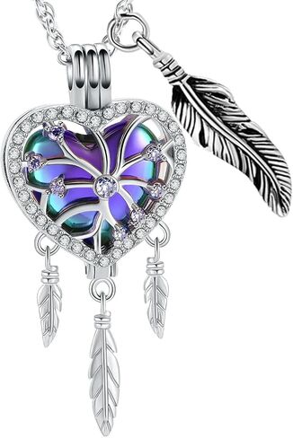 shajwo Dream Catcher Urn Necklace Heart Cremation Jewelry for Ashes for Women Men Angel Wing Flower Memorial Hollow Pendant in Kuwait