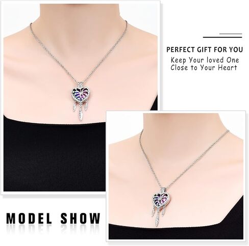 shajwo Dream Catcher Urn Necklace Heart Cremation Jewelry for Ashes for Women Men Angel Wing Flower Memorial Hollow Pendant in Kuwait