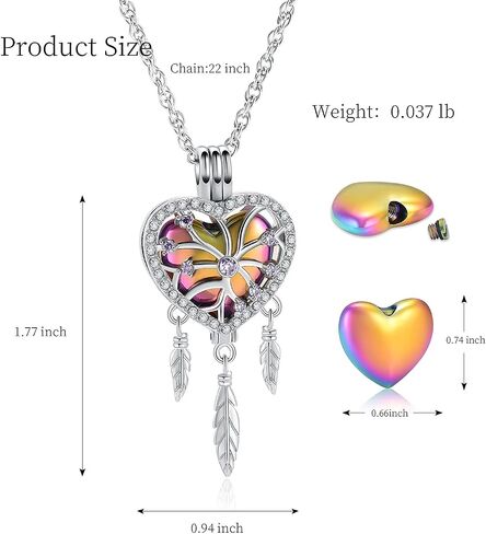 shajwo Dream Catcher Urn Necklace Heart Cremation Jewelry for Ashes for Women Men Angel Wing Flower Memorial Hollow Pendant in Kuwait