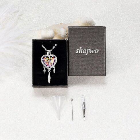 shajwo Dream Catcher Urn Necklace Heart Cremation Jewelry for Ashes for Women Men Angel Wing Flower Memorial Hollow Pendant in Kuwait