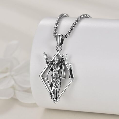 Scales of Justice Necklace Sterling Silver Balance Libra Pendant Justice Goddess Jewery Lawyers and Attorneys Themed Gift for Men Women in Saudi Arabia