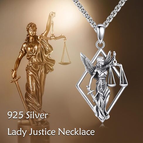 Scales of Justice Necklace Sterling Silver Balance Libra Pendant Justice Goddess Jewery Lawyers and Attorneys Themed Gift for Men Women in Saudi Arabia