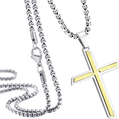 555Jewelry قلادة متقاطعة من الفولاذ المقاوم للصدأ للرجال والنساء سلسلة صندوقية مقاس 16-26 بوصة in Kuwait