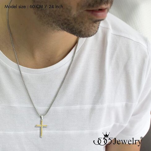 555Jewelry قلادة متقاطعة من الفولاذ المقاوم للصدأ للرجال والنساء سلسلة صندوقية مقاس 16-26 بوصة in Kuwait