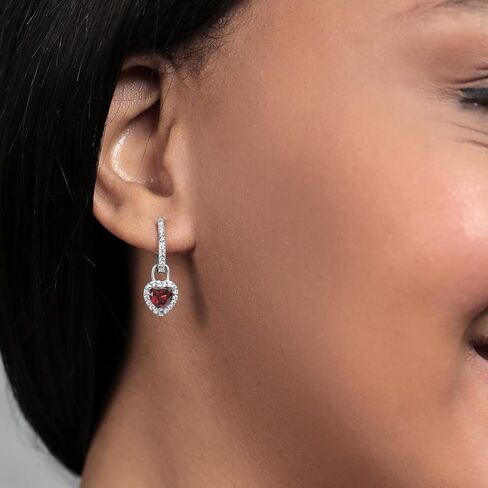 Gem Stone King 925 Sterling Silver Red Garnet and White Created Sapphire Dangle Earrings For Women (2.30 Cttw, Gemstone January Birthstone, Heart Shape 6MM) in Saudi Arabia