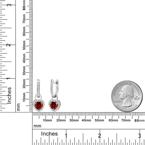 Gem Stone King 925 Sterling Silver Red Garnet and White Created Sapphire Dangle Earrings For Women (2.30 Cttw, Gemstone January Birthstone, Heart Shape 6MM) in Saudi Arabia