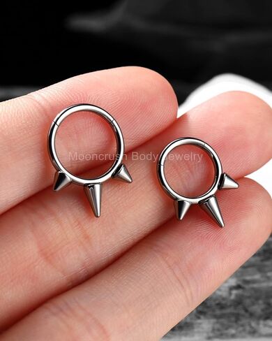 Mooncrush Jewelry G23 الصلبة التيتانيوم الحاجز الدائري 16G الثلاثي سبايك الحاجز الأنف خواتم الفضة Daith ثقب المجوهرات الجراحية الصلب 8MM / 10MM الحلزون الغضروف أقراط هوب للنساء in Kuwait