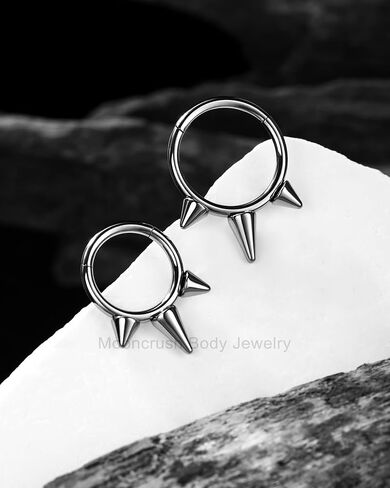Mooncrush Jewelry G23 الصلبة التيتانيوم الحاجز الدائري 16G الثلاثي سبايك الحاجز الأنف خواتم الفضة Daith ثقب المجوهرات الجراحية الصلب 8MM / 10MM الحلزون الغضروف أقراط هوب للنساء in Kuwait