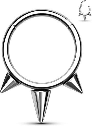 Mooncrush Jewelry G23 الصلبة التيتانيوم الحاجز الدائري 16G الثلاثي سبايك الحاجز الأنف خواتم الفضة Daith ثقب المجوهرات الجراحية الصلب 8MM / 10MM الحلزون الغضروف أقراط هوب للنساء in Kuwait