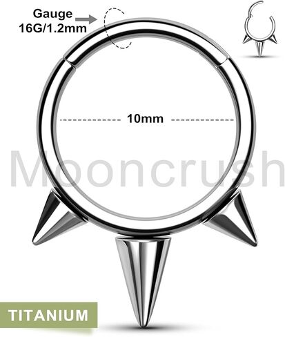 Mooncrush Jewelry G23 الصلبة التيتانيوم الحاجز الدائري 16G الثلاثي سبايك الحاجز الأنف خواتم الفضة Daith ثقب المجوهرات الجراحية الصلب 8MM / 10MM الحلزون الغضروف أقراط هوب للنساء in Kuwait
