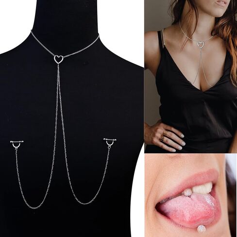 Sllaiss 8 أزواج 14G حلقات للحلمات من الفولاذ للنساء حلقة الحلمة الفولاذية الجراحية مع قلادة قلادة الحديد ثقب الحلمة مجموعة مجوهرات in Kuwait