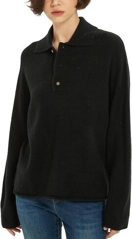 Womens Snap-Button Sweater Foldover Collar Knitted Casual Fall Winter Pullover Sweater Tops in Kuwait