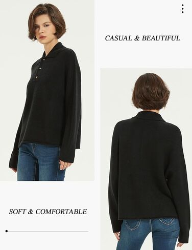 Womens Snap-Button Sweater Foldover Collar Knitted Casual Fall Winter Pullover Sweater Tops in Kuwait