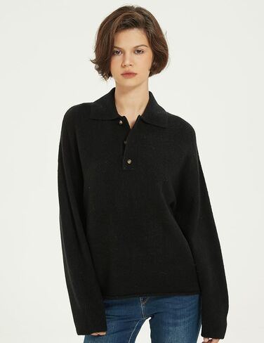 Womens Snap-Button Sweater Foldover Collar Knitted Casual Fall Winter Pullover Sweater Tops in Kuwait