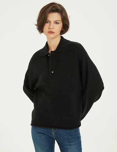Womens Snap-Button Sweater Foldover Collar Knitted Casual Fall Winter Pullover Sweater Tops in Kuwait