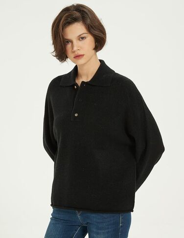 Womens Snap-Button Sweater Foldover Collar Knitted Casual Fall Winter Pullover Sweater Tops in Kuwait